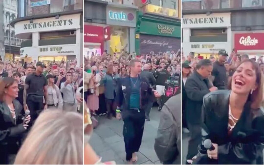 Tini canta en las calles de Dublin junto a Chris Martin